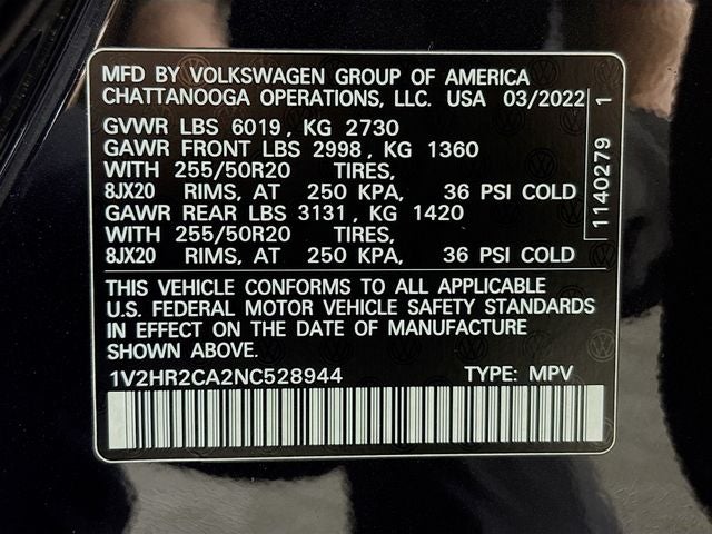 2022 Volkswagen Atlas 3.6L V6 SE w/Technology