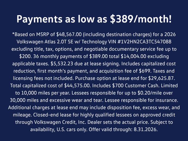 2026 Volkswagen Atlas 2.0T SE