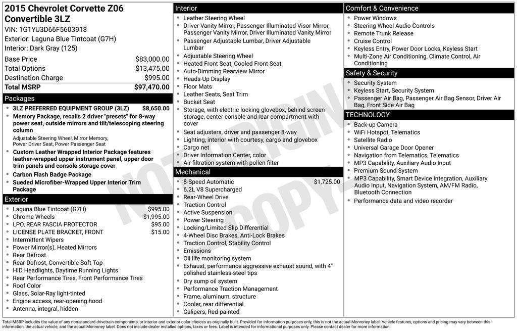 2015 Chevrolet Corvette Z06 Z06 3LZ