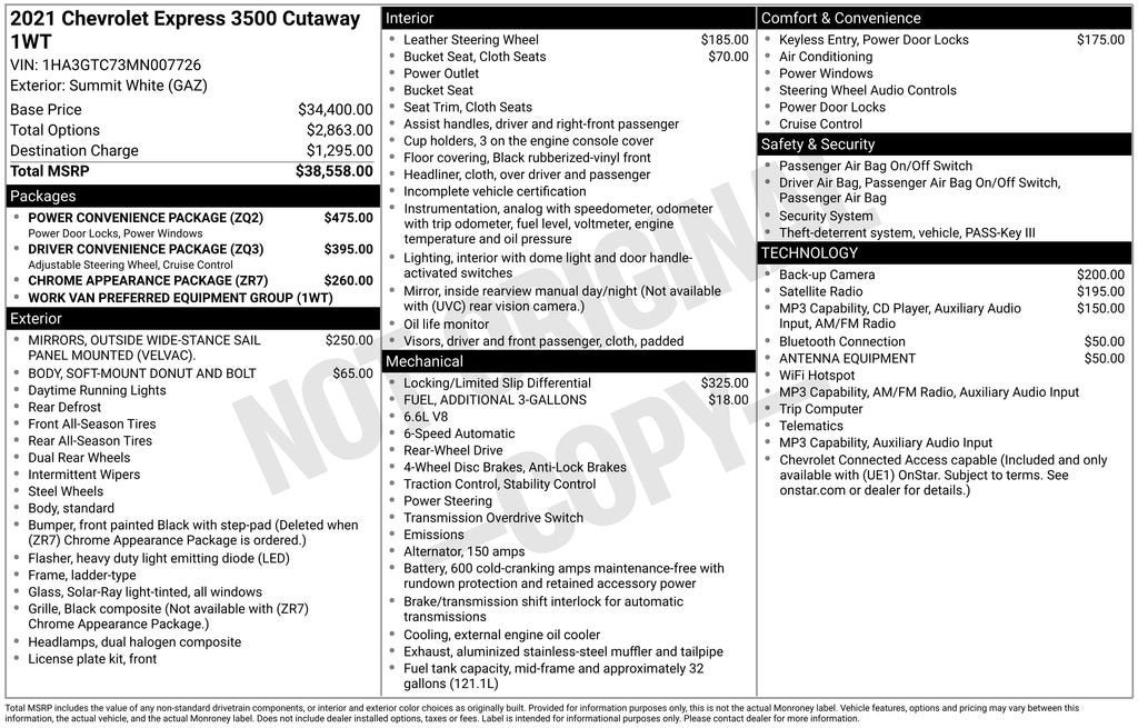 2021 Chevrolet Express Cutaway 3500 Work Van